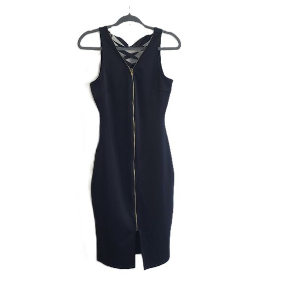 ALMOST FAMOUS Black Bodycon Dress Zip Front Crisscross Back Stretchy Medium - Picture 1 of 14